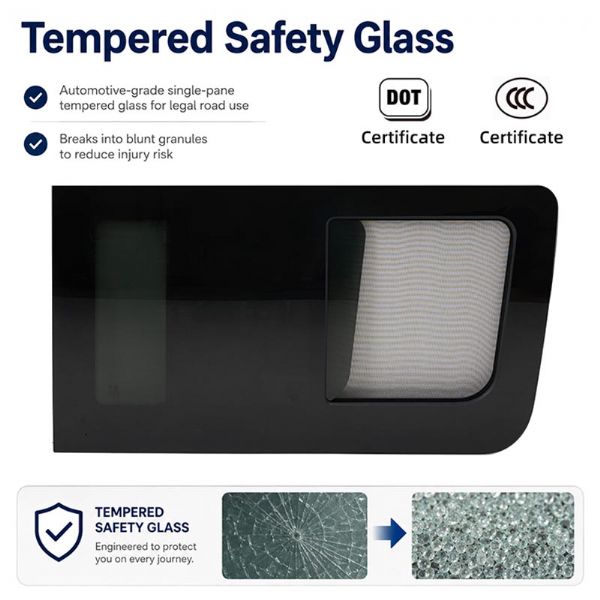 Fenêtre Coulissante pour Porte de Van Aménagé Sprinter en Gros avec Verre Trempé, Moustiquaire et Joint EPDM - 71C62A