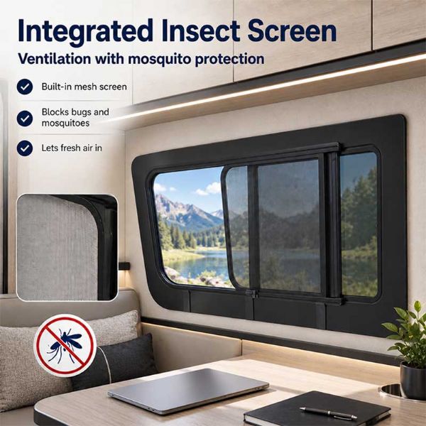 Fenêtre Coulissante pour Porte de Van Aménagé Sprinter en Gros avec Verre Trempé, Moustiquaire et Joint EPDM - 71C62A